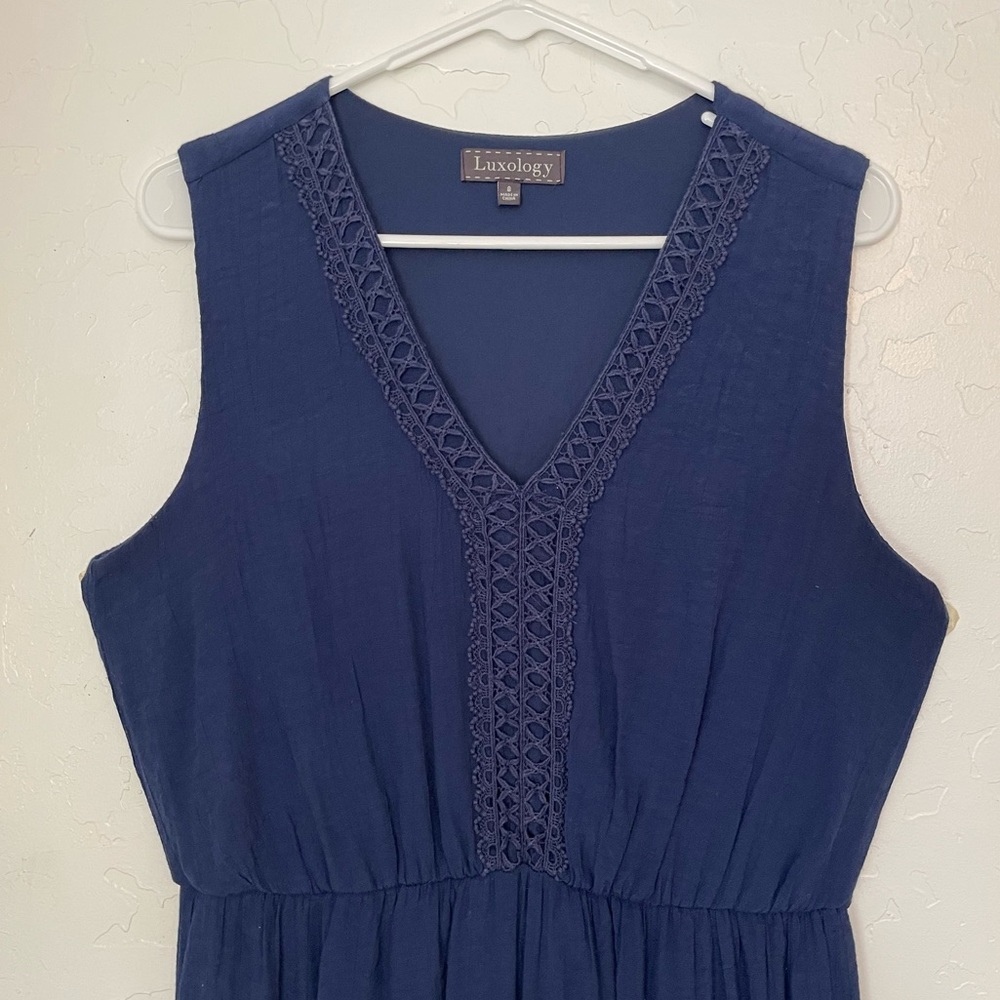 💃DRESS SALE!💃 Navy Blue Luxology Maxi dress with lace trim - Picture 3 of 4